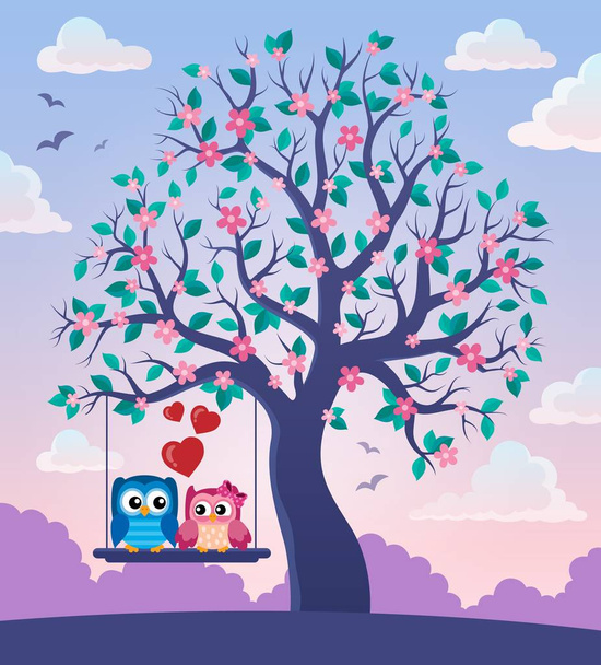 Tree with Valentine owls theme 2 - Vektori, kuva