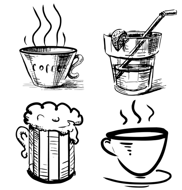 Drink icons hand drawing set. Sketch vector illustration - Vector, Imagen