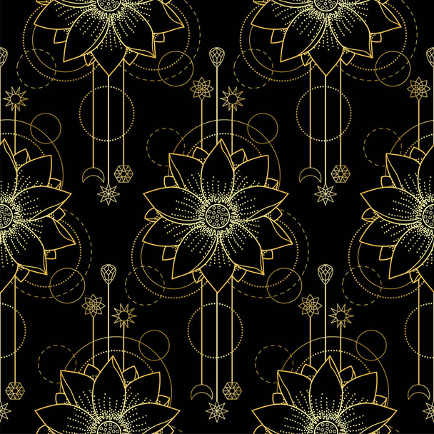 Gold Lotus Modern Seamless Pattern - Vector, afbeelding