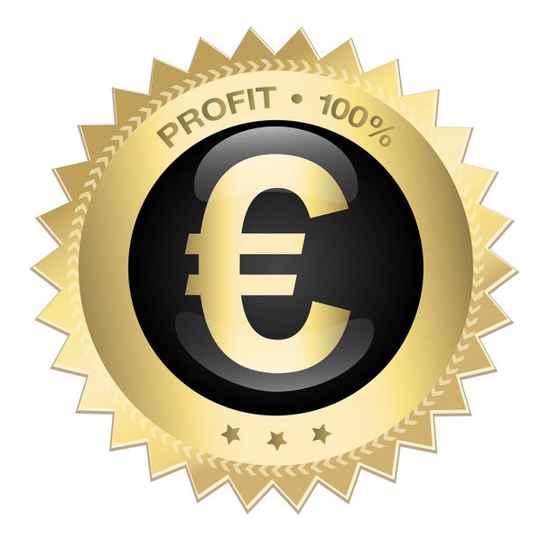 Beneficio 100% sello o icono con símbolo del euro
 - Vector, imagen