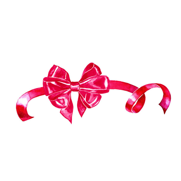 水彩カラフルな赤ピンク孤立した装飾的な弓のリボン - 写真・画像
