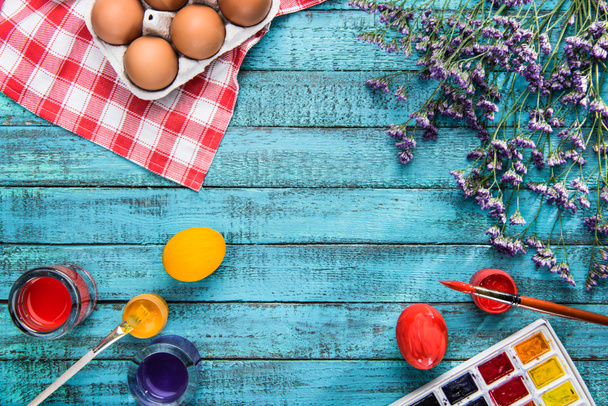 colored eggs and paints - Photo, Image