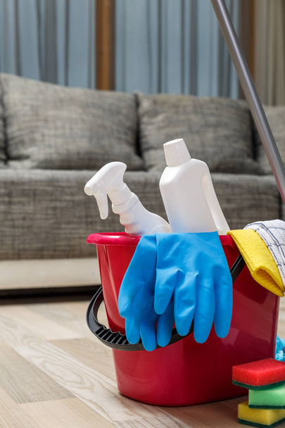 Cleaning service. Sponges, chemicals and mop. - Photo, image