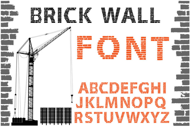 Πορτοκαλί διακοσμητικό τούβλο τοίχο στυλ γραμματοσειράς για την οικοδόμηση σετ λευκό φόντο - Φωτογραφία, εικόνα