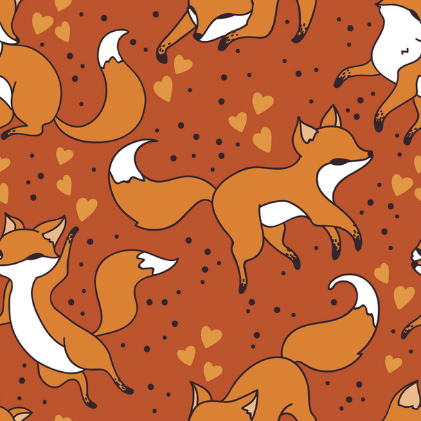seamless pattern with cute foxies and hearts - Vektor, kép