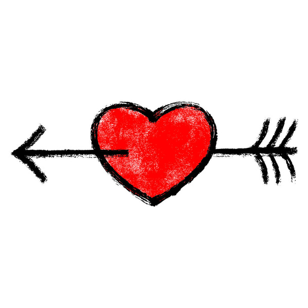 Rood getextureerde hart doorboord zwarte pijl  - Vector, afbeelding