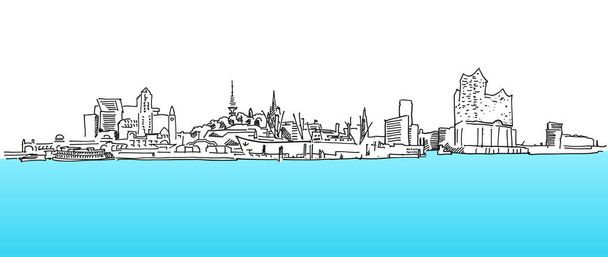 Hamburg Panorama Vector sketch, blue water - Vector, Imagen