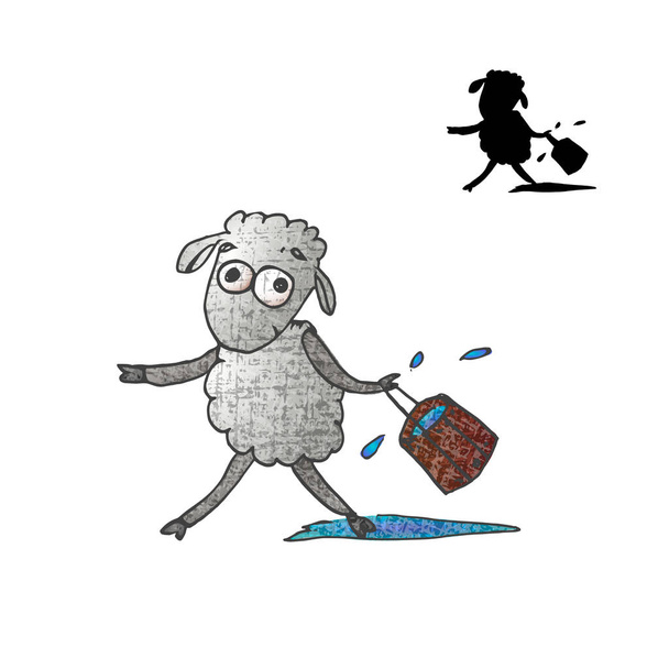 cute texture sheep with a bucket of water. vector - Vector, Image
