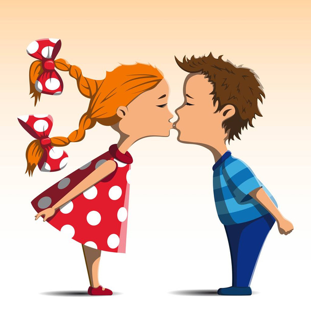 boy and girl kissing standing - ベクター画像