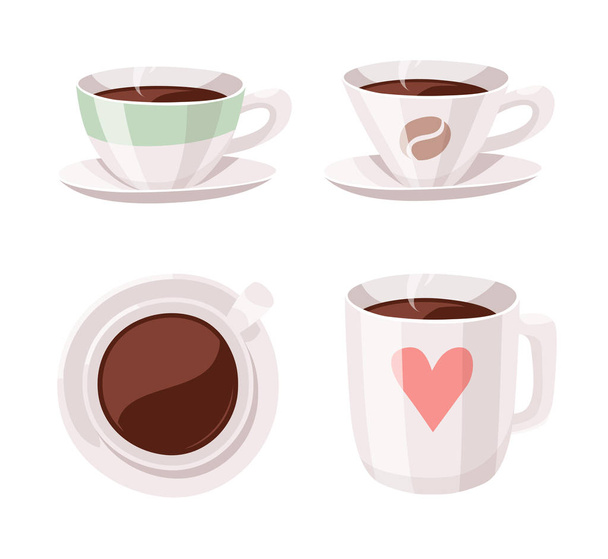Set di tazzine da caffè in stile cartone animato. Bevande alla caffeina tratte a mano con illustrazione vettoriale
 - Vettoriali, immagini