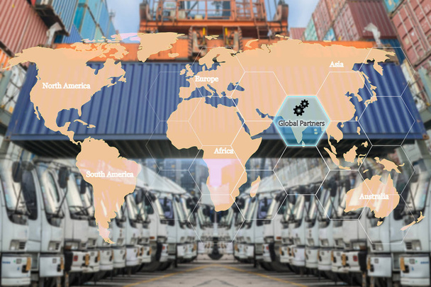 Mapa połączenia partnerstwo global logistics f ładunków kontenerowych - Zdjęcie, obraz
