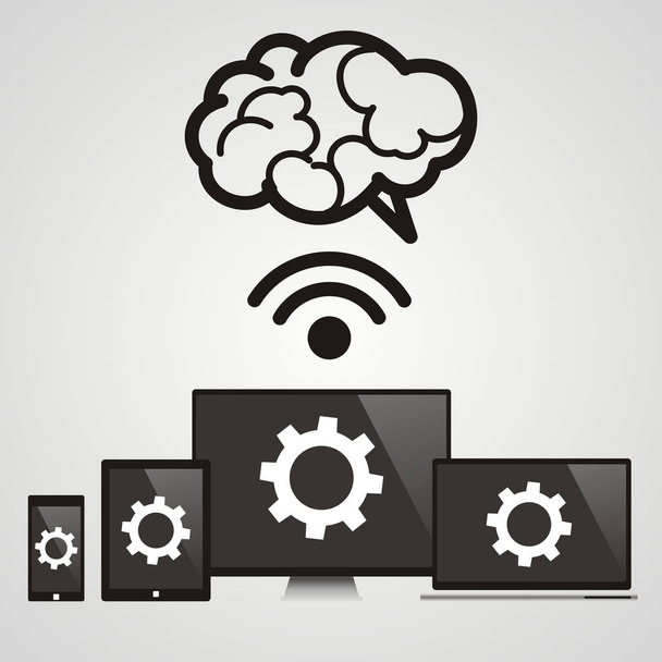 Cloud computing - Devices connected to the brain - Vector, Image