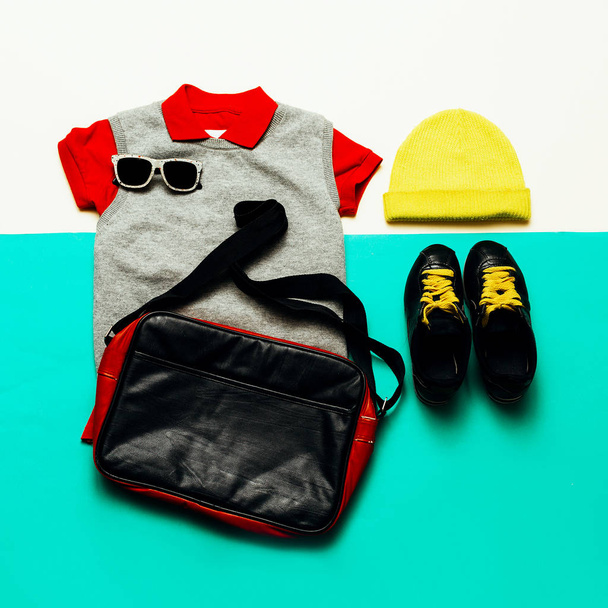 Jeans, shirt and sneakers. Cap. Urban sports style fashion acces - Foto, Imagem