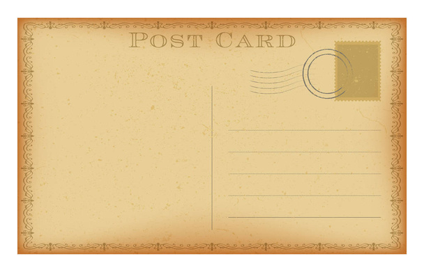Vector old postcard with stamp. Grunge paper vintage post card. - Vector, Image