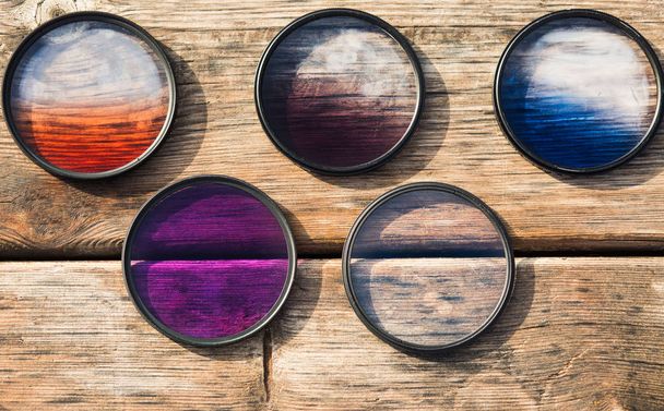 Vijf kleurverloop filters voor fotografie lens. - Foto, afbeelding