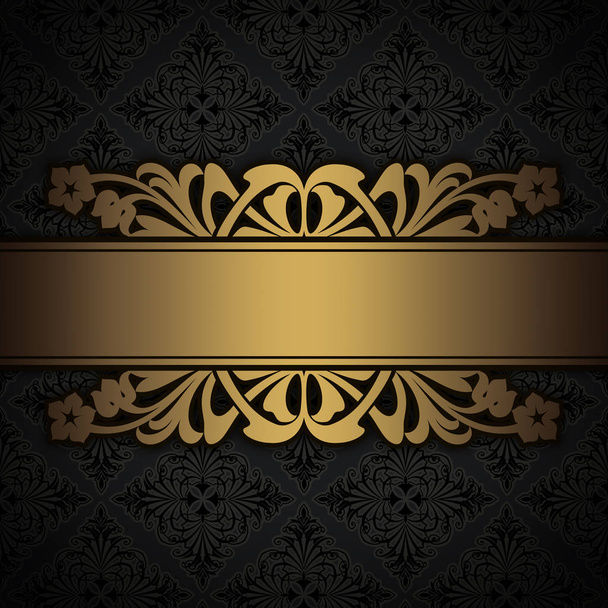 Decorative background with gold border and vintage patterns. - Фото, изображение