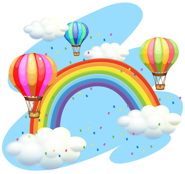 Luftballons fliegen über den Regenbogen - Vektor, Bild