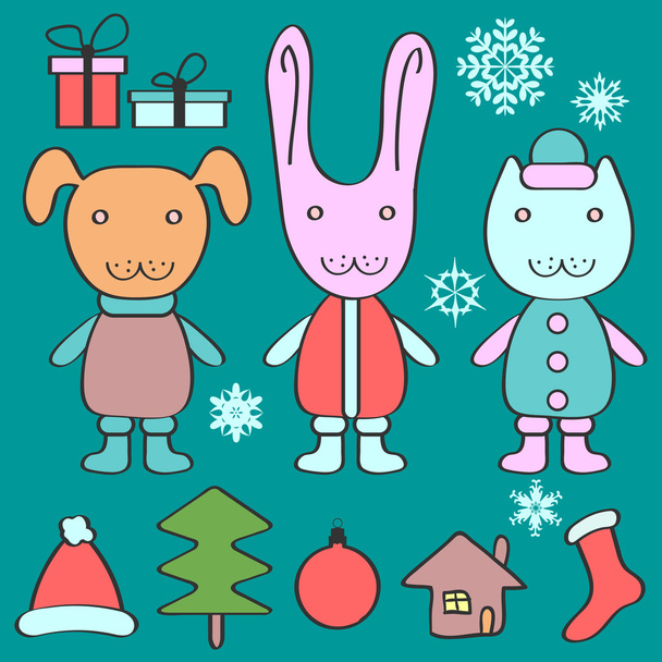 Christmas set with cute elements - Vector, imagen
