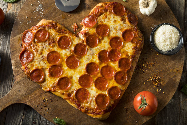 Homemade Heart Shaped Pepperoni Pizza - Photo, Image