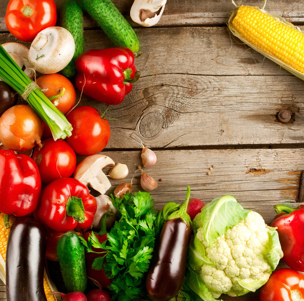 Healthy Organic Vegetables on a Wooden Background - Fotó, kép