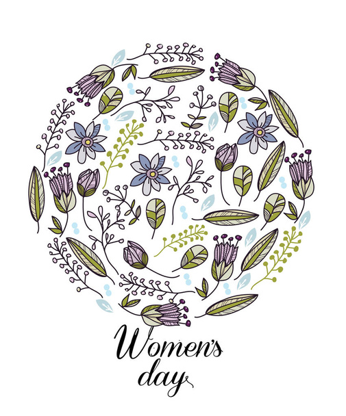  flores con la forma de un círculo y las palabras día de la mujer
 - Vector, Imagen