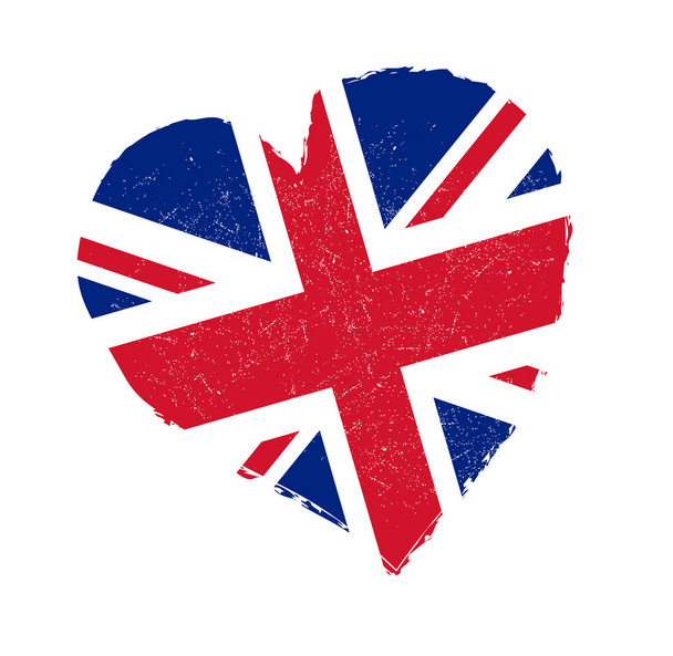 De vlag van het Verenigd Koninkrijk in grunge hart vorm. Symbool van liefde Groot-Brittannië - Vector, afbeelding