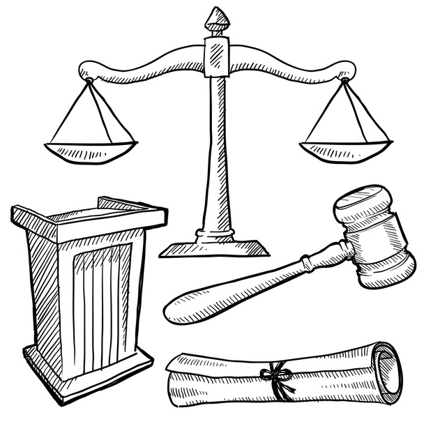 Desenho de objetos da sala de tribunal
 - Vetor, Imagem