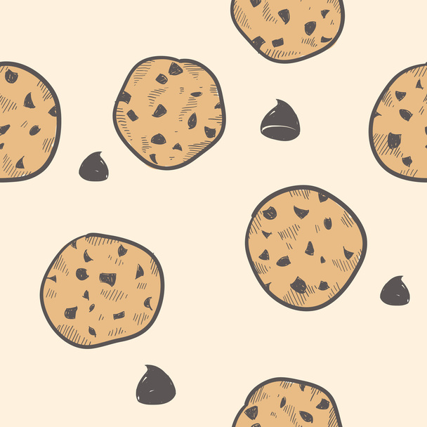 Seamless chocolate chip cookie vector background - Vector, Image