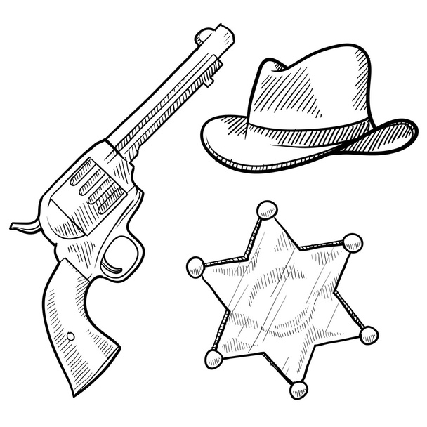 Wild West sheriff objects sketch - Vector, Image