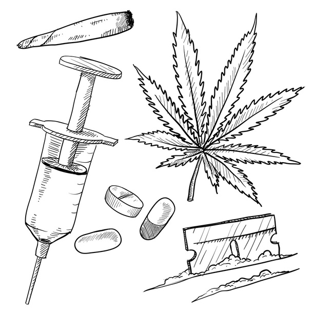 Bosquejo vectorial de drogas ilegales
 - Vector, Imagen