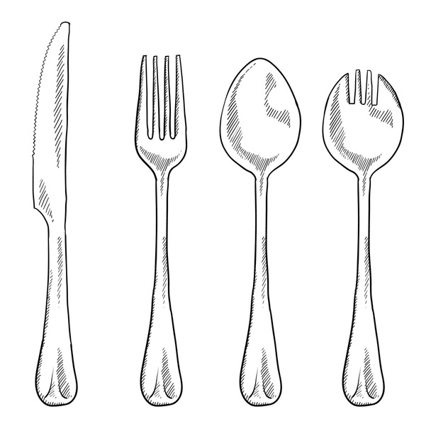 Эскиз еды посуды
 - Вектор,изображение
