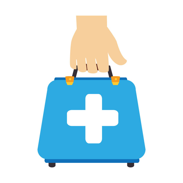 silhouette colorée avec main tenant la boîte de premiers soins
 - Vecteur, image