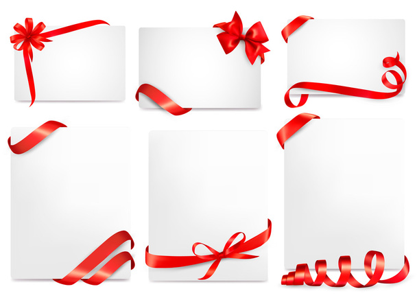 Conjunto de belos cartões com arcos de presente vermelho com fitas Vector - Vetor, Imagem