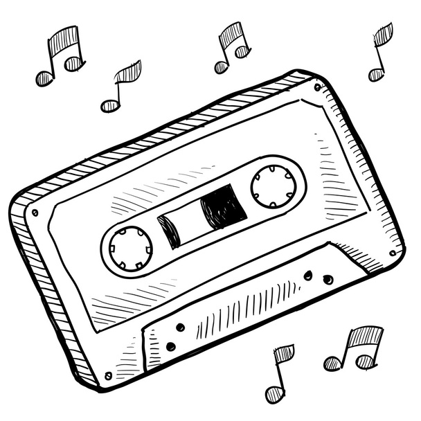 cassette tape schets - Vector, afbeelding