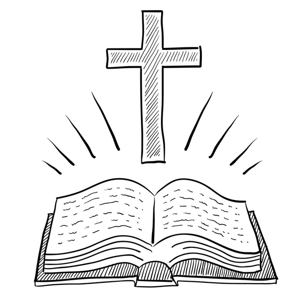 Biblia i krzyż szkic - Wektor, obraz