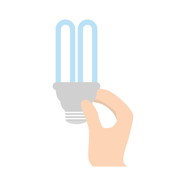 mão segurando lâmpada economizando luz de energia
 - Vetor, Imagem