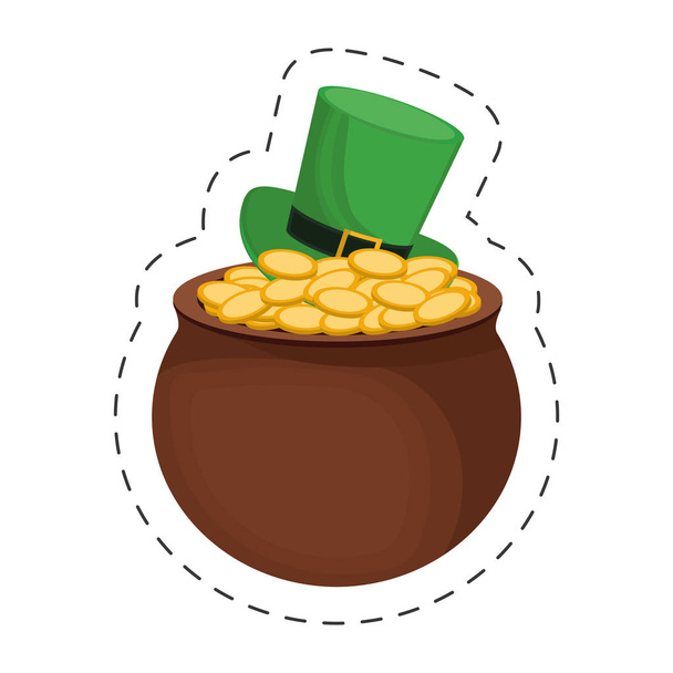 saint patrick day gold cauldron with hat - Vector, afbeelding