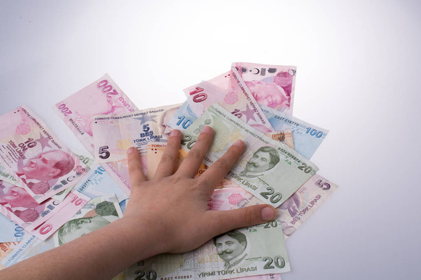 Billetes turksh lira en mano
 - Foto, Imagen