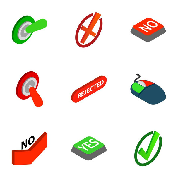 Interface buttons Yes, No icons isometric 3d style - Vektor, obrázek