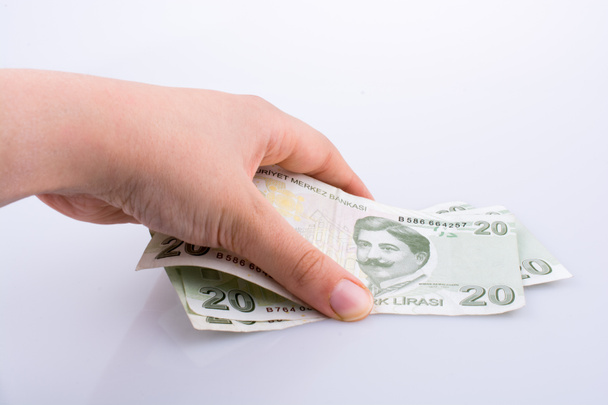 Ruka v ruce drží 20 bankovka Turksh lir - Fotografie, Obrázek