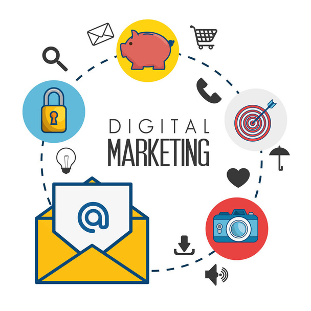 Ikonen des digitalen Marketings - Vektor, Bild