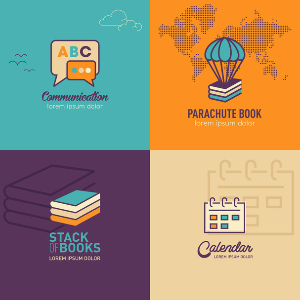 Education flat Icons, speech bubbles Icon, book stack icon - Vector, Image