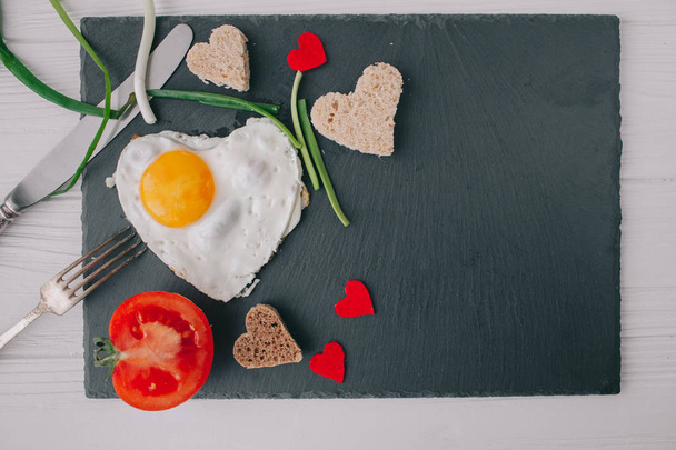 valentine day.romantic breakfast.fried egg - Foto, Bild