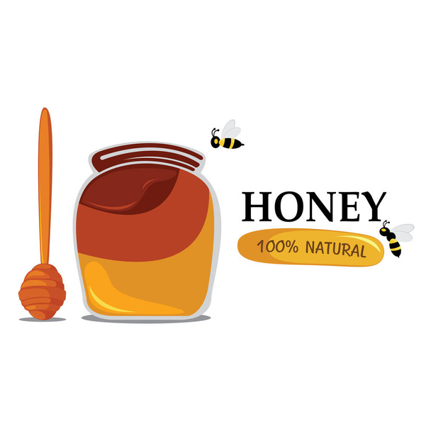 Miel y abeja sobre fondo blanco. Miel y abeja icono natural
. - Vector, imagen