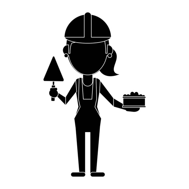 nő építési tégla és spatula piktogram - Vektor, kép