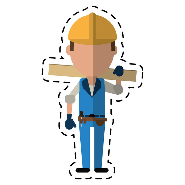 kreskówka mężczyzna budowlane drewniane deska i narzędzie pasa - Wektor, obraz