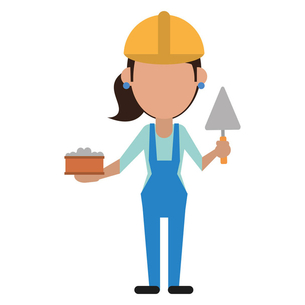 woman construction with brick and spatula - Vector, Image
