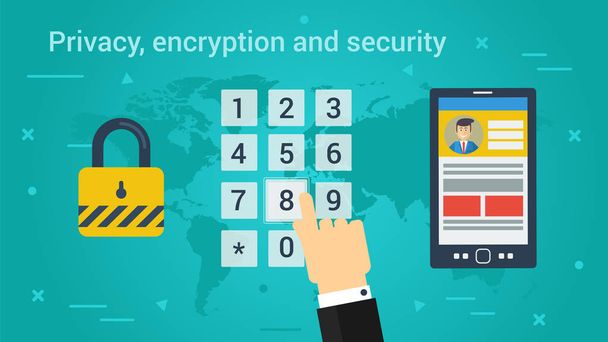 ビジネス バナー - プライバシー、暗号化とセキュリティ - ベクター画像