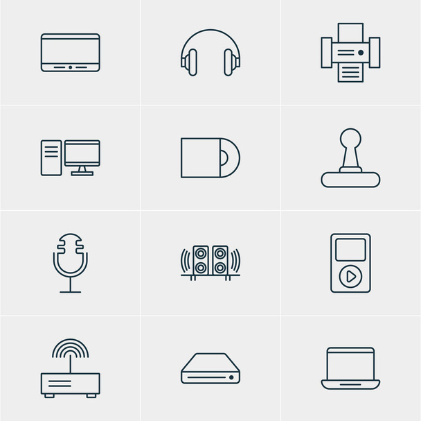 Vector Illustration Of 12 Technology Icons. Editable Pack Of PC, Modem, Dvd Drive And Other Elements. - Vector, Image