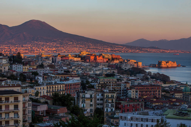 Aerial view of Naples with castle and Vesuvius mount - Photo, Image